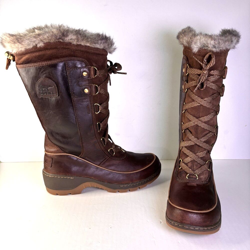 Sorel Torino High Premium Leather Snow Boots Women's Size 8 US Brown Winter